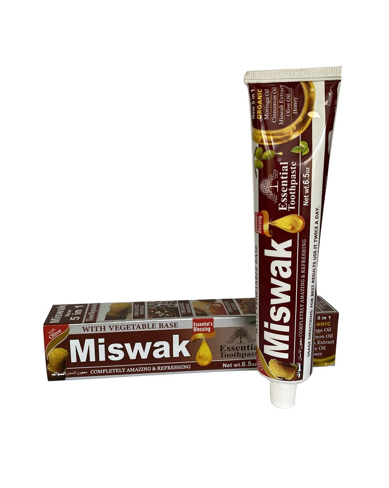 Essential Palace (Pack of 6) Organic Miswak Herbal Whitening Toothpaste - Refreshing- with Moringa Oil, Cinnamon Oil, Miswak Extract, Olive Oil & Honey- 100% Fluoride Free & Vegetable Base - 6.5 Oz - Image 3